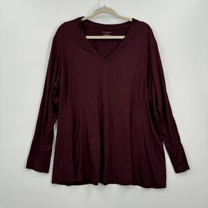 Lane Bryant Long Sleeve Tunic Swing V Neck Tee Maroon 22/24